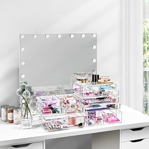 Sorbus Large Stackable Acrylic Drawers - 2 Clear Storage Drawers for Organizing Make up, Nail Polish, Hair Accessories, and Beauty Supplies - Makeup Organizer for Vanity, Bathroom Organizer Countertop