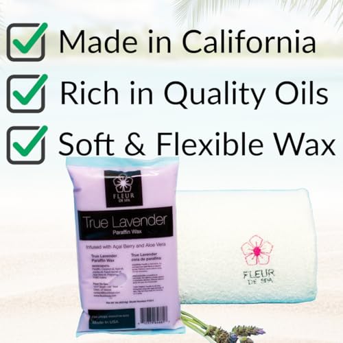 Paraffin Wax Refills 4lb by FLEUR DE SPA ? Made in USA ? Infused with Coconut & Jojoba Oils ? Moisturizing, Hydrating & Soothing for Hands, Feet & Body ? Spa & Home Use (4lb box, Lavender)