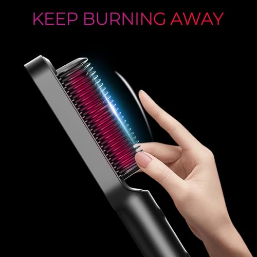 Hair Straightener Brush, TYMO Ring Hair Straightener Comb Straightening Brush for Women with 5 Temps 20s Fast Heating & Dual Voltage, Black