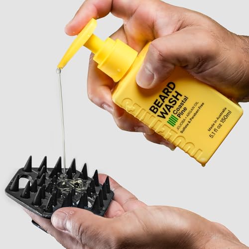 TOOLETRIES Men's Beard Kit - Silicone Beard Scrubber & Hydrating Wash with Coastal Pine Scent, Facial Hair Exfoliator for Men, Deep Cleans & Exfoliates Skin, Removes Beardruff