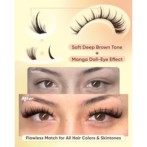Brown Lash Clusters Manga Eyelash Clusters Dark Brown Wispy Cluster Eyelash Extensions Short 10-14mm Fairy Individual Lashes Natural Anime Lashes Extensions 160PCS by zenotti