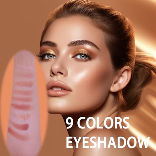 Brown Eyeshadow Palette Neutral - 9 Colors Matte Shimmer Tone Powder Eyeshadow Pallet Highly Pigmented Glitter Long Lasting Eye Shadow Natural Makeup