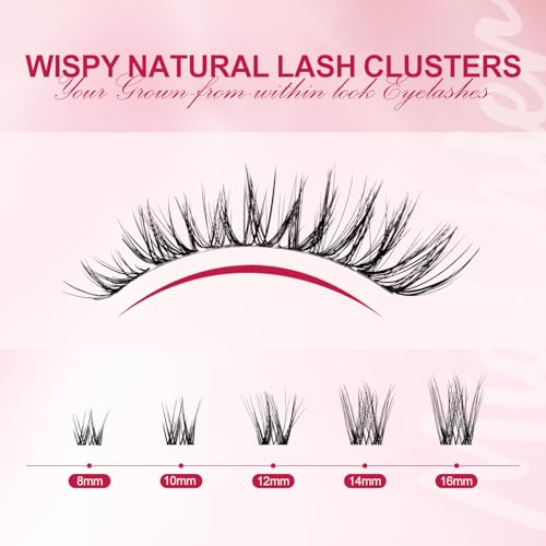 Natural Lash Clusters Invisible Band Eyelashes, 8-16mm C Curl 126pcs, Wispy Individual Lashes, Flora Cat Eye Lash, Home DIY Lash Extensions, Waterproof Lashes£¬Easy for Beginners