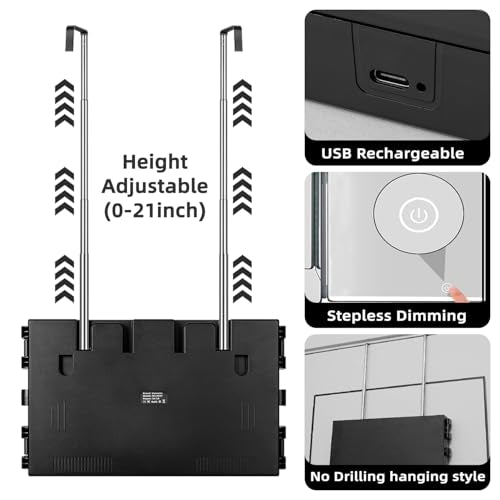 Vanexiss Rechargeable 3 Way Mirror for Self Hair Cutting-to See Back of Head, Trifold Mirror with 8 Light Strips & Telescoping Hooks for Makeup, Shaving & Styling