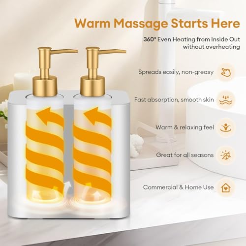 Massage Oil Warmer Heater with 4 Massage Oil Bottles and 2 Funnels,Adjustable Temp (86?149¡ÆF)&Timer (0.5?24H) Lotion Warmer,Dual Bottle Heated Oil Dispenser for Spa, Salon & Home Use(Silver)