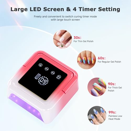 Cordless UV LED Nail Lamp, 108W Rechargeable Nail Light with 36 Beads, Built-in Large Touch Display Gel Nail Lamp for Easy to Use, Nail UV Light with Auto Sensor & 4-Timer Modes for Home & Salon