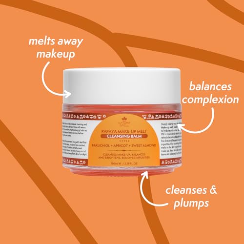 Nature Spell Papaya Cleansing Balm, Gently Removes Makeup & Hydrates Skin, Infused with Bakuchiol & Apricot, Vegan, For All Skin Types, 3.38 Fl Oz
