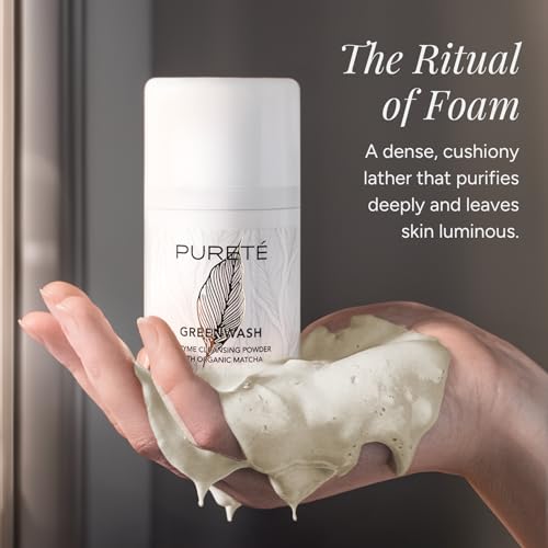 Puret? Greenwash | Powder-to-Lather Exfoliating Cleanser with Ceremonial Matcha | Gentle, No-Tears Foaming Face Wash for Smooth, Clarified Skin | Buttery-Soft, Non-Abrasive | Made in Japan | 1.4 oz