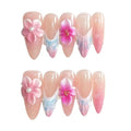 Hanakoko Press on Nails Handmade Nails 3D Press on Nails Short Medium Oval Almond Nails Fake Nails Glitter Cat Eye Nails Gel Nails Durable Reusable False Nails 10 Pcs (Seaside Orchid, S)