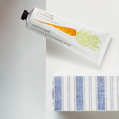 The Cottage Greenhouse Carrot & Neroli Handcreme, 4 oz, Moisturizing Lotion for Dry Hands, Quick Absorbing Shea Butter & Cocoa Butter, Luxury Purse Essentials