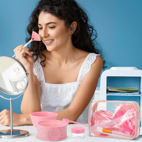 LemonRoad 34 Pcs Esthetician Facial Supplies Include Facial Bowls Brushes Jars Measuring Spoons Hairbands Esthetician Essentials Valentines Gift Set For Women(Pink)
