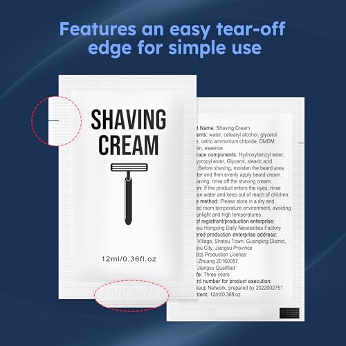 Shaving Cream Bulk, 12ml/0.42fl Oz Travel Shaving Cream, Individually Packaged, Suitable For Travel, Hotels, Home, Camping, Charities, Homeless People (200-PACK)