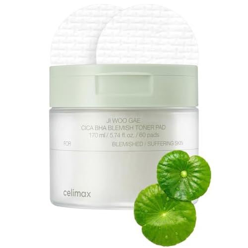 celimax Ji.Woo.Gae Cica BHA Blemish Toner Pad (60 Pads) + The Real Cica Soothing Cream 50ml Bundle