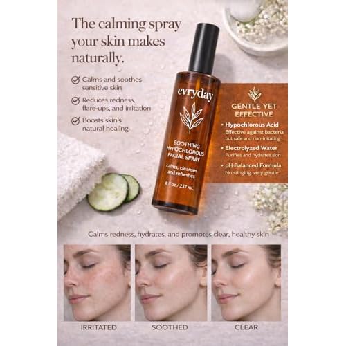 evryday¢â Hypochlorous Acid Spray for Face and Body 8oz | Gentle Facial Hydration Mist for Sensitive, Irritated and Acne-Prone Complexions | pH-Balanced Daily Toner & Piercing Care Support