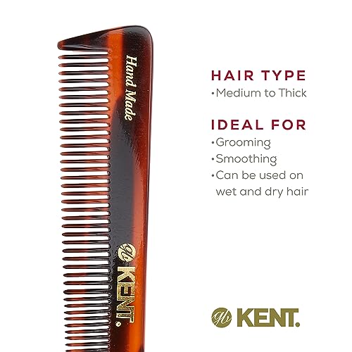 Kent 4T 6 Inch Double Tooth Comb - Fine and Wide Tooth Dressing, Grooming Comb for Hair, Beard, Mustache. Coarse and Fine Styling for Men, Women and Kids. Made in England