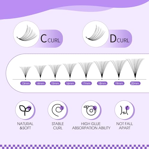 Premade Fans Eyelash Extensions Mixed Tray 500 Fans (24D-07-D-13-20)