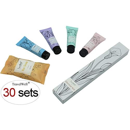 Travel Well Hotel Toiletry Kit Bulk - Individually Wrapped Guest Bathroom Essentials - Shampoo Conditioner Set & Travel Toiletries - Soap Bars & Dental Kits - 180-Piece Set, Mint Scent