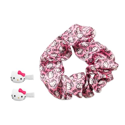 Hello Kitty Scrunchie Set - My Melody, Kuromi and Cinnamoroll Bundle with 8 Scrunchies, 4 Hair Clips, Stickers, More | Hello Kitty Hair Ties for Girls