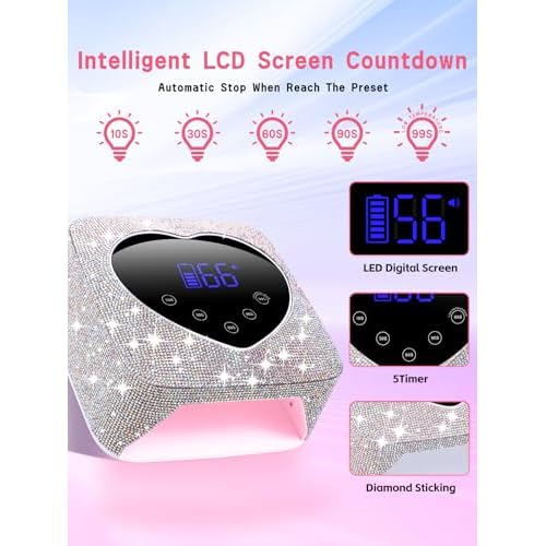 Hongfa Cordless Gel Nail Lamp, Rechargeable UV LED Nail Dryer for Gel Polish with LCD Display, Auto Sensor and 5 Timer Settings Professional Gel Curing Light for All Gel Nail Polish, Manicure Tools