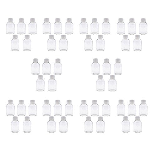 TRENDBOX Pack of 50 - Clear Empty PET Mini Storage Bottles Hard Plastic Durable Turn Screw Cover Cap Round Filling Liquid Rhinestones Water Container