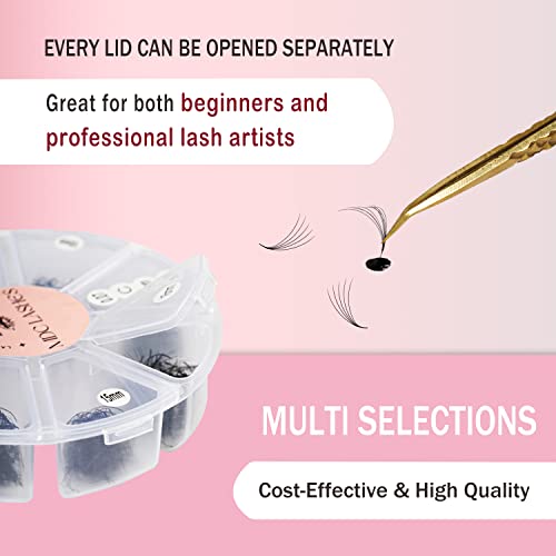 Promade Eyelash Fans Mix Length 1000 Fans Volume Lash Extensions 8D-16D, C D Curl, 9-16mm Length, 0.05-0.07 Short Stem Promade Premade Pre Pro Loose Fans Eyelash Extension, Easy Application