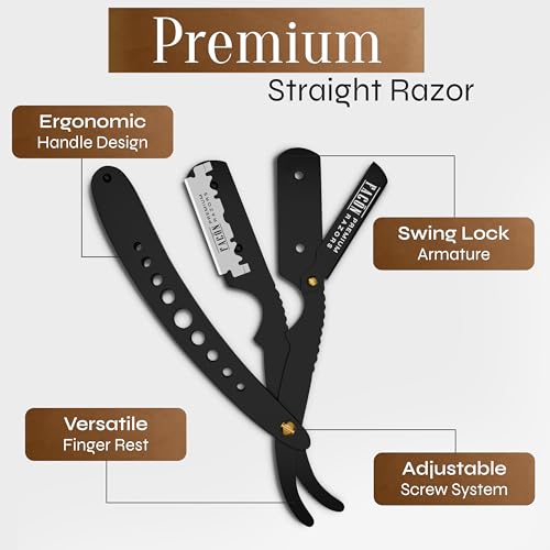 Fac?n Straight Razors for Men - Professional Barber Straight Edge Razor Kit with 100 Blades, Classic Stainless Steel Barbero Shaver for a Smooth & Precise Shave, Premium Barber Razor for Men's Shaving