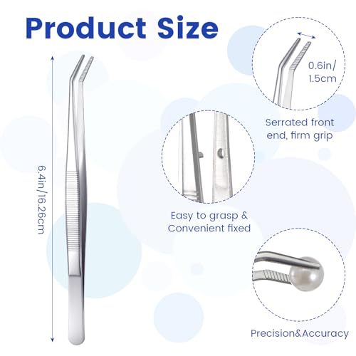 30 Pcs Stainless Steel Tweezers, Curved Serrated Tip Multipurpose Forceps, Crafting Sewing Machine Tweezers Bulk, Silver