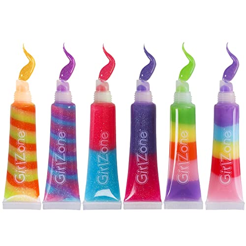 GirlZone Lip Balm & Gloss Set - 6-Pack, Rainbow, Ages 7+ - Shimmery Fruit-Scented Lip Gloss Pack & Balm Duo for Girls - Makeup Gift Set