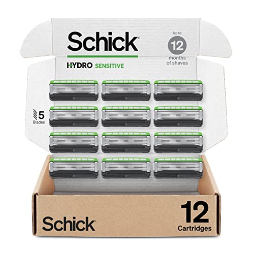 Schick Hydro Sensitive Razor Refills for Men, 12 Count & Schick Hydro Silk Sensitive Skin Razor for Women With 5 Moisturizing Razor Blade Refills