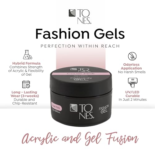 TONES Fashion Gel - Premium, Long-Lasting LED or UV Poly Nail Gel - 7-Free - Quick-Curing Nail Art and Nail Design Overlay or Nail Sculpting - (1.89 Oz, Cover Pink)