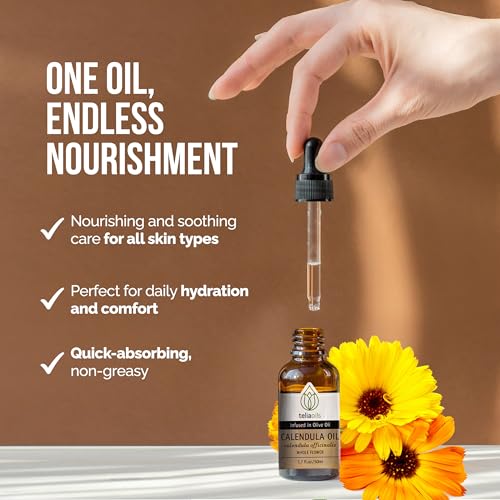Teliaoils Calendula (Marigold/Calendula Officinalis) Infused Oil Extract (Macerated Oil), 1.7 Fl Oz - 50 Ml a Powerful Skin oil- Gentle and Soothing for the Skin