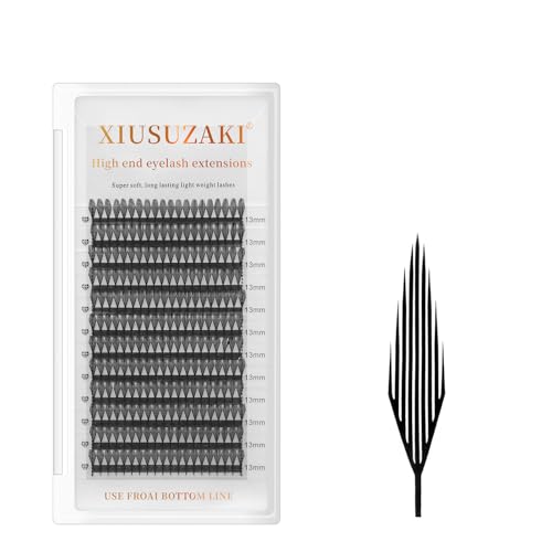 Premade Anime Manga Lashes Extension, Comic Spire Volume Lashes 0.07 C/D Curl Wispy Matte Black Lash Extensions (MHTJ-0.07-C-MIX-8MM-15MM)