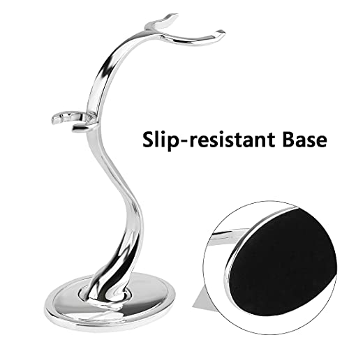 Linkidea Razor Holder Stand, Zinc Alloy Shaving Brush Organizer with Non-Slip Base, Safety Shaver Kit for Shower, Bathroom Compatible with Vikings Blade the Chieftain (Chrome)