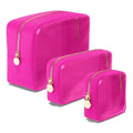 Clear Cosmetic Bags Set of 3, Mini Small Large Makeup Bags For Women Clear Pouch Cosmetics Cases Zipper Cute Pouches Make Up Travel Toiletry Essentials Preppy Purse Organizer Makeup Cases, Fuchsia