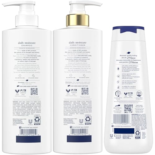 Dove Daily Moisture Shampoo & Conditioner Set with Deep Moisture Body Wash ? Deep Hydration for Revitalizing Dry Hair and Skin (3-Piece Set)