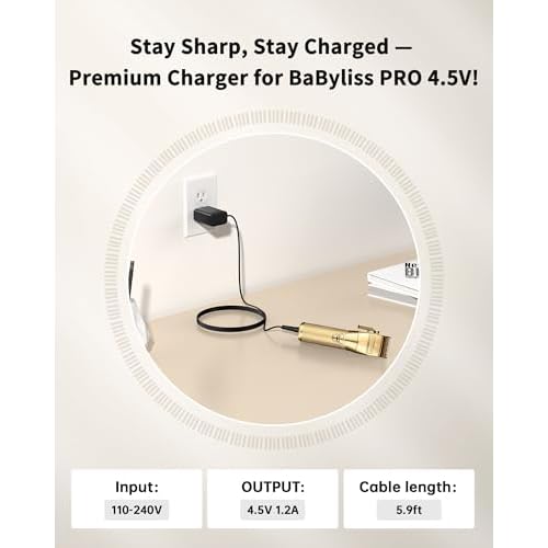 VHBW 4.5V Charger for BaByliss PRO FX870 FX825 Clipper Compatible with FX787 FX788 FX726 Trimmer - 6.5FT Extra Long Power Cord Replacement Part