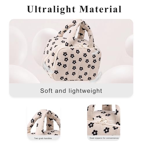 CAMTOP Travel Toiletry Bag for Women Travel Toiletry Organizer Lightweight Large Wide-open Makeup Bag Large Capacity Qulited Cosmetic Bag Puffy for Essentials Organizer (Flower-Black)