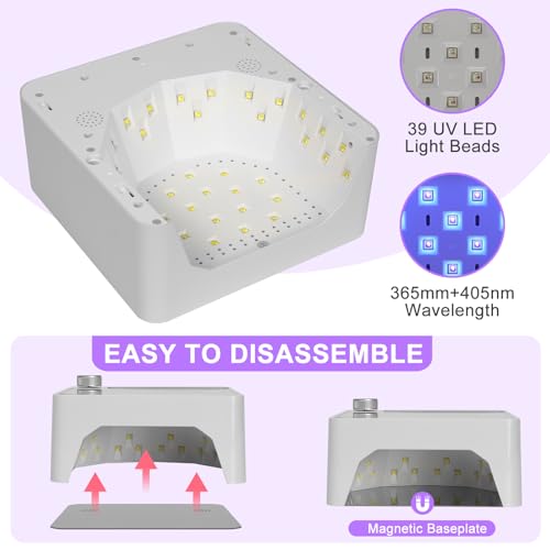 UV LED Nail Lamp Cordless, Rechargeable UV Light for Gel Nails with Metallic Reflector & Metal Base, 86W Wireless LED Nail Dryer, Professional Fast Curing Light for Salon Home Use, White