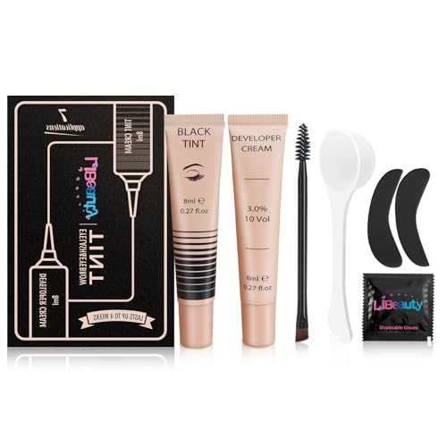 Libeauty Eyelash and Eyebrow Color Kit with Eye Patches - Professional Black Coloring Set for DIY Home Use - Includes Detailed Step-by-Step Manual & Precision Brushes - 8ml