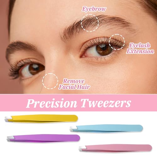 16 Pcs Slanted Tip Tweezers Set for Facial Hair Removal, Stainless Steel Precision Tweezers Bulk for Men Women Eyebrows, Ingrown Hair, Lash Extension