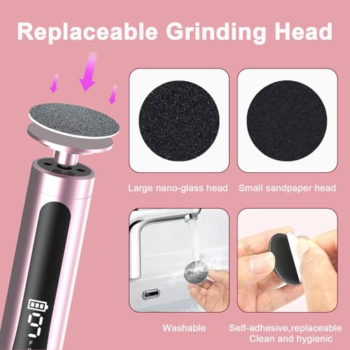 2 in 1 Electric Foot Callus Remover - with Nail Drill File, Aluminum Alloy, 11000RPM, 9 Speeds, with Digital Display, 10 Grinding Heads & 20pcs Sandpaper Discs,Cordless Rechargeable (Pink)