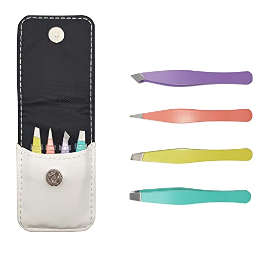 Best Mini Eyebrow Tweezers Set - Professional Stainless Steel Tweezers for Travel, Best Precision Tweezers for Eyebrows - Great Precision for Facial Hair Removal, Portable for Outdooring (White)