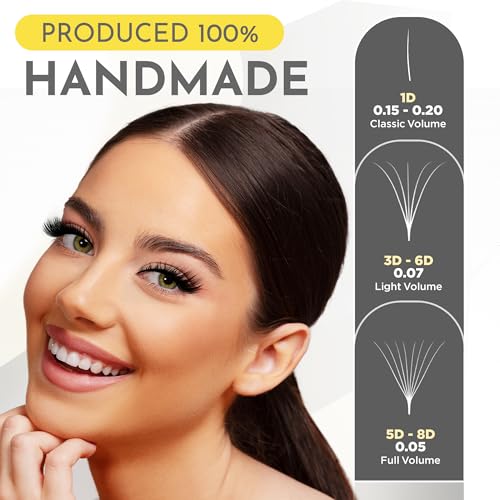 Heidari Handcraft Promade Eyelashes Extension Ideal for Professional Lash Salon, Collection 3D-20D, C CC D DD Curl, Thickness 0.03~0.1mm, Length 8-20mm, Long Lasting,Easy Application 5D-0.07 D 15 mm