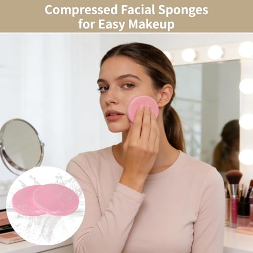 360 Pcs Compressed Facial Sponges for Estheticians - PVA Makeup Sponges Compact and Soft, Ideal for Daily Skincare and Makeup Application, Pink