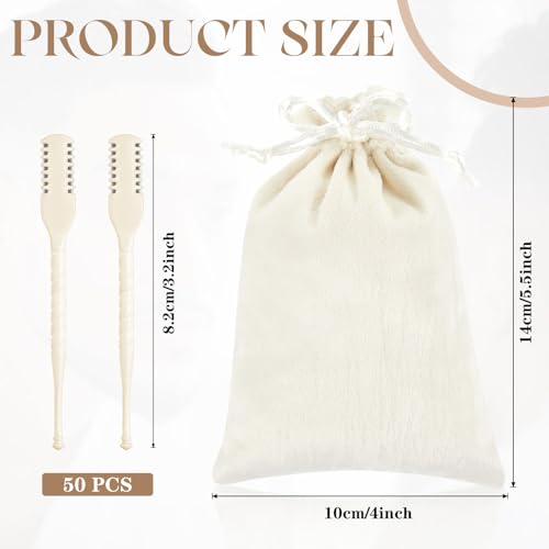 Lothee 50 Pcs Manual Nose Hair Trimmer, Nasal Hair Cutter Bulk for Women, Portable 360 Rotating Nose Hairs Remover Tools for Home, Travel and Beauty Salon, Velvet Storage Bag (White)