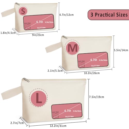 Koolmox Large Canvas Bags with Bottom and Strap, 20 Pack 12Oz Thick Canvas Cosmetic Toiletry Travel Tool Organization Pouches (Beige Bag w/Beige Zipper, L, 12.2x7.4x 2.7'')