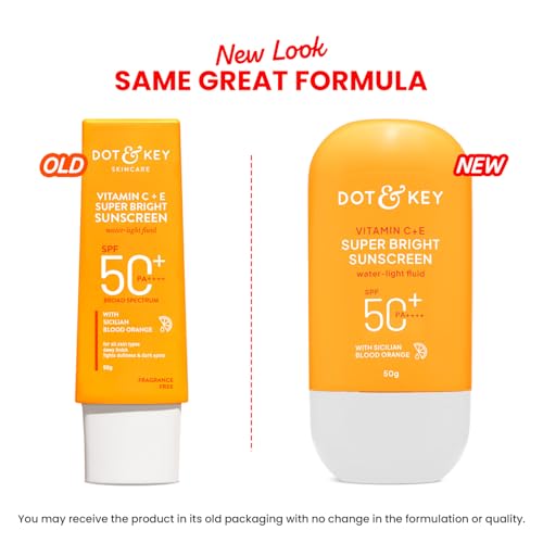 DOT & KEY Vitamin C + E Sunscreen SPF 50 | Water-Light, UVA/UVB & Blue Light Protection | Liquid SPF 50 | For All Skin Types | 50g (1.76 oz), Pack of 1