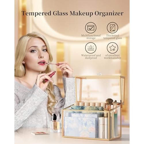 Youdepot Lipstick Organizer Holder - 24 Spaces, Tempered Glass Lip Gloss and Perfume Organizer,Vanity Lipstick Holder and Organizer.