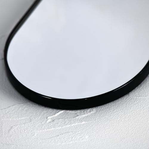 Funly mee Arched Wall Mirror, Wall-Mounted Plastic Mirror, for Bathroom and Vanity (Black, 11.8 x 15.8)