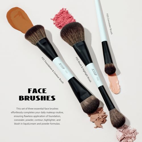 Jessup Double Sided Makeup Brushes Set T500 Bundled with Foundation Brush and Makeup Sponge Set T881